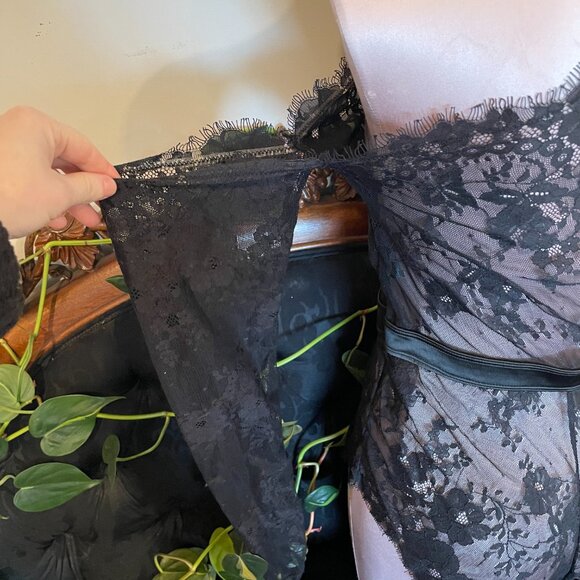 Frederick's of Hollywood Lace Mesh Bodysuit Cutout off Shoulder Size M Black - Picture 3 of 5